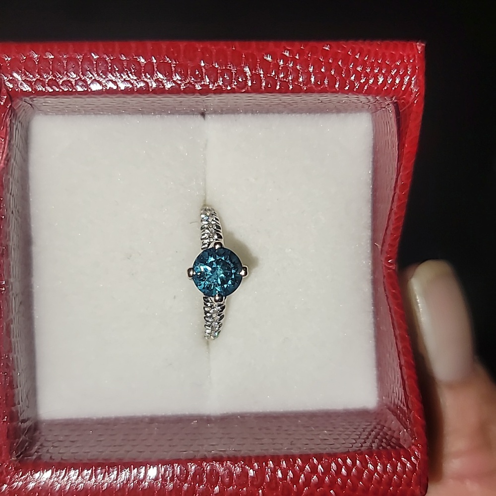 3/4 ct Blue irradiated diamond engagement ring